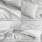Comfort Spaces Silver Queen Size Duvet Cover Set - 3-Pc Pintuck Pleated Duvet Cover Queen, All Season Lightweight, Extra Softness Pre-Washed Microfiber Queen Bed Cover Shams, Queen