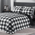Downluxe Lightweight Plaid Comforter Set (Queen) With 2 Pillow Shams - 3-Piece Set - Black/White Plaid - Down Alternative Revers