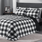 Downluxe Lightweight Plaid Comforter Set (Queen) With 2 Pillow Shams - 3-Piece Set - Black/White Plaid - Down Alternative Revers