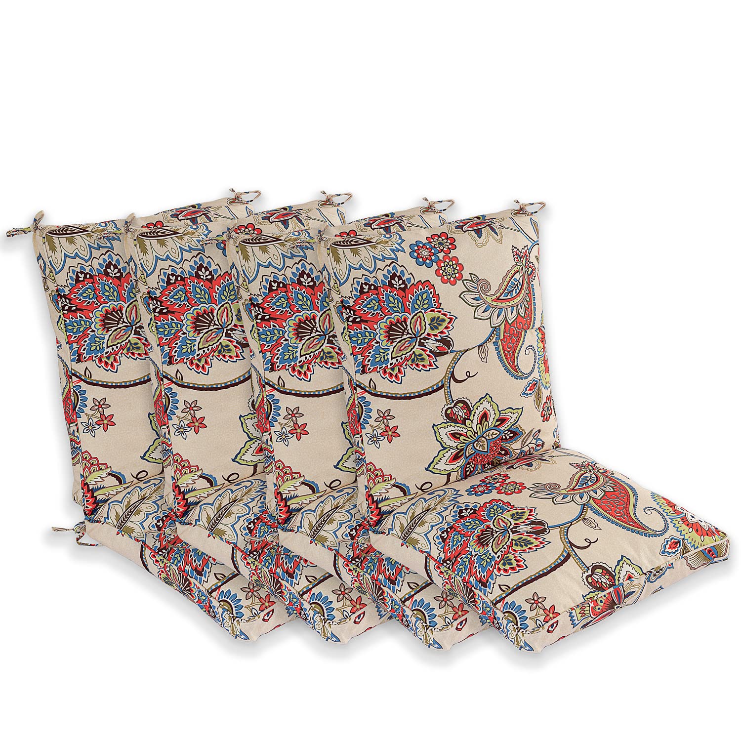 Set Of 4 Outdoor Dining Chair Cushions, Comfort Patio Seating Cushions, 44 X21X4.5 Inch, Single Welt And Zipper, Khaki Floral