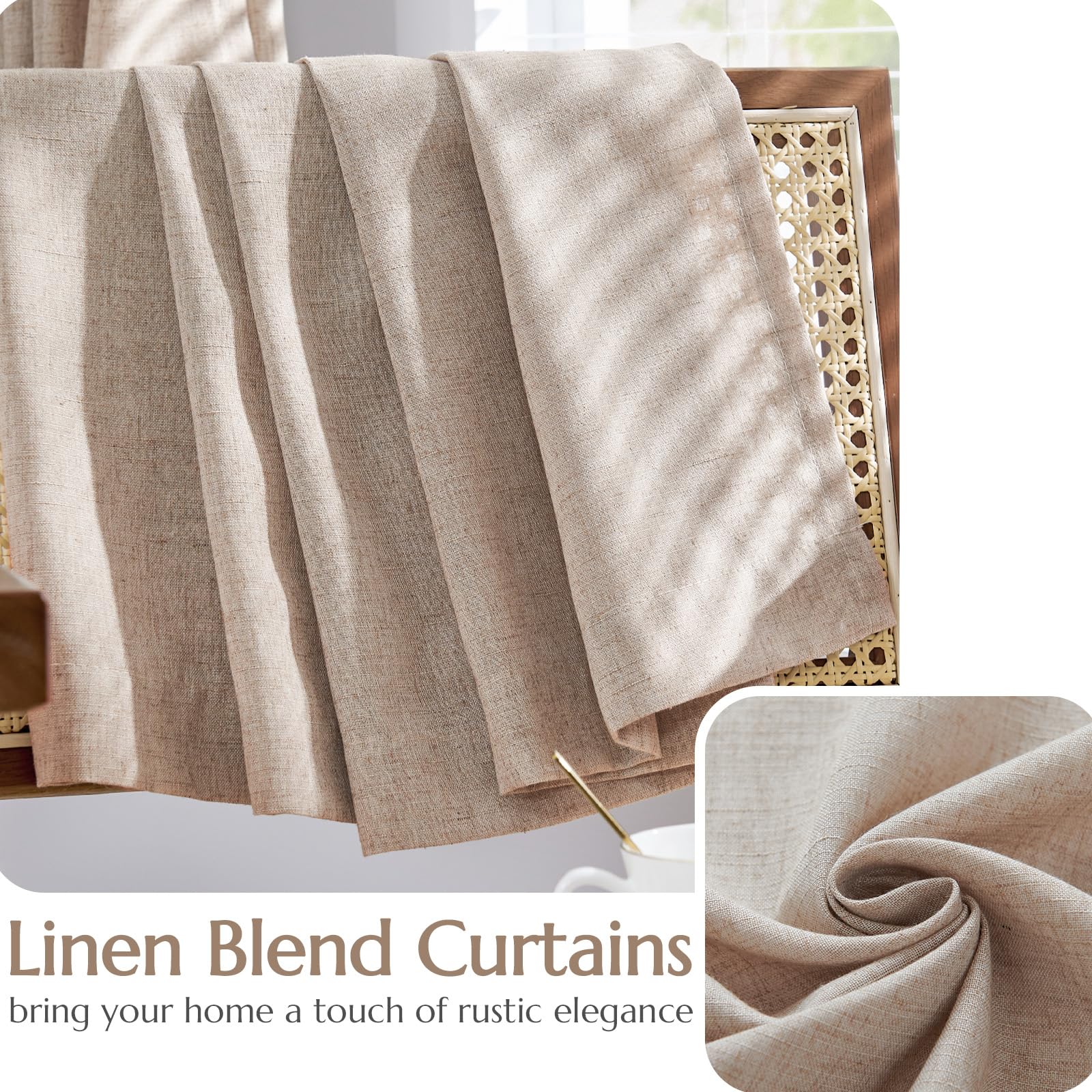 Jinchan Linen Blend Taupe Curtains 100Wx90L Inches For Living Room Extra Wide Farmhouse Rod Pocket Back Tab Light Filtering Window Drapes With Lined For Bedroom Taupe 1 Panel
