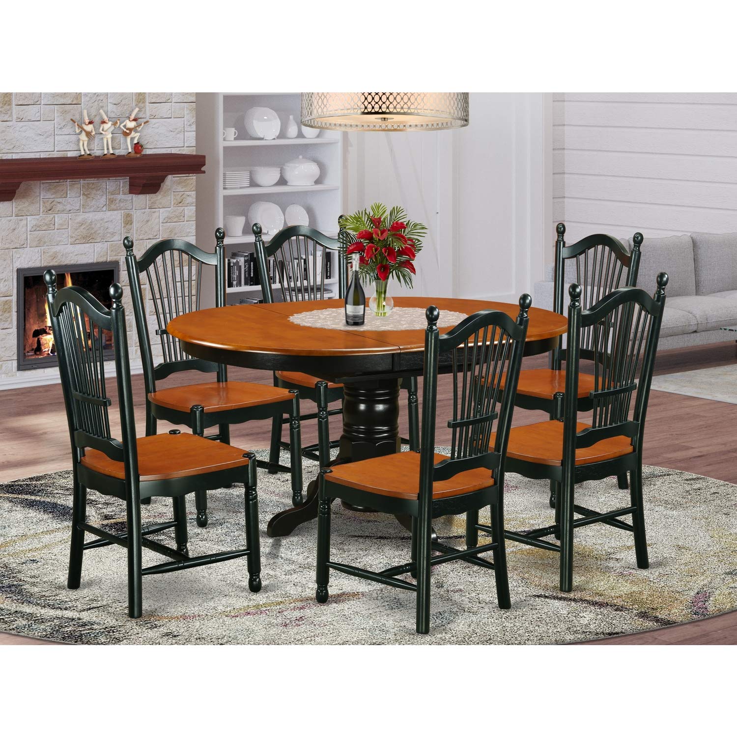 East West Furniture Avdo7-Bch-W 7 Piece Dining Room Table Set Consist Of An Oval Kitchen Table With Butterfly Leaf And 6 Dining Chairs, 42X60 Inch, Black & Cherry