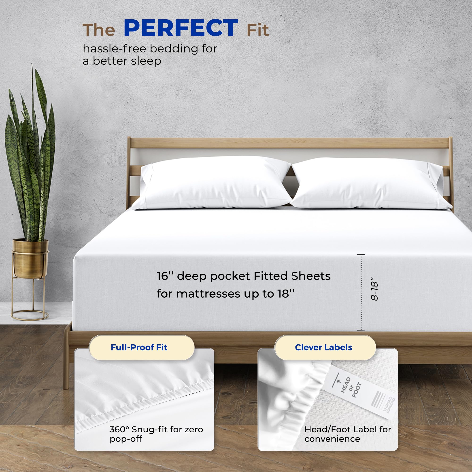 Thread Spread Luxury Egyptian Cotton King Fitted Sheet - 1000-Thread-Count 16' Deep Pocket, Soft, Smooth, Cooling, Sateen Weave, Extra Long Staple King Size - White