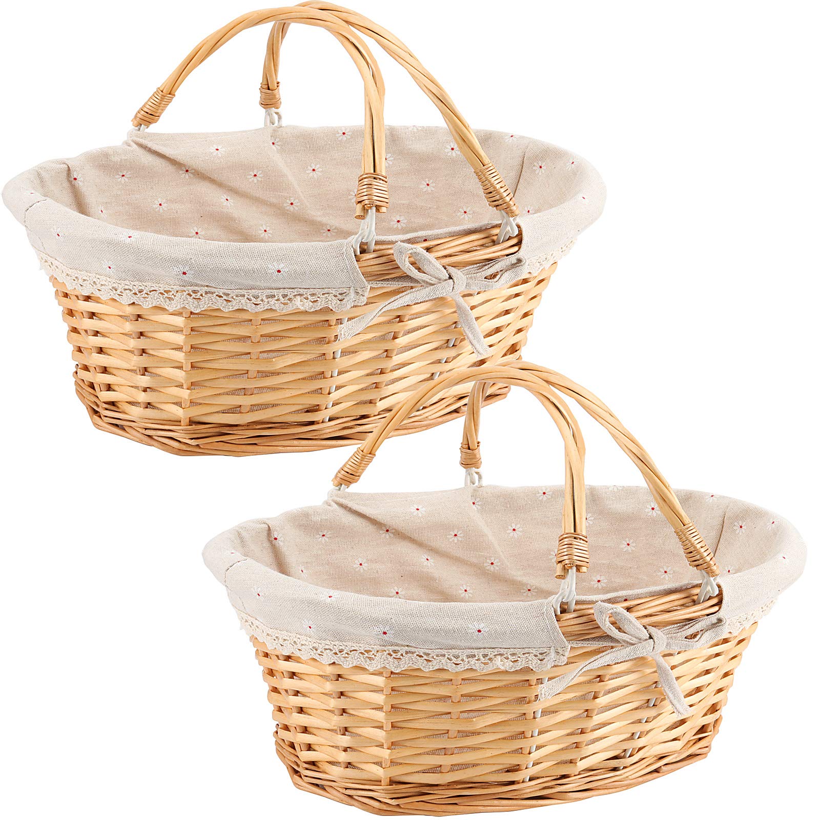 Zeonhei 2 Pcs Wicker Woven Basket, Attractive Willow Woven Gift Basket, Fruit Picnic Easter Candy Wedding Party Decoration Servi