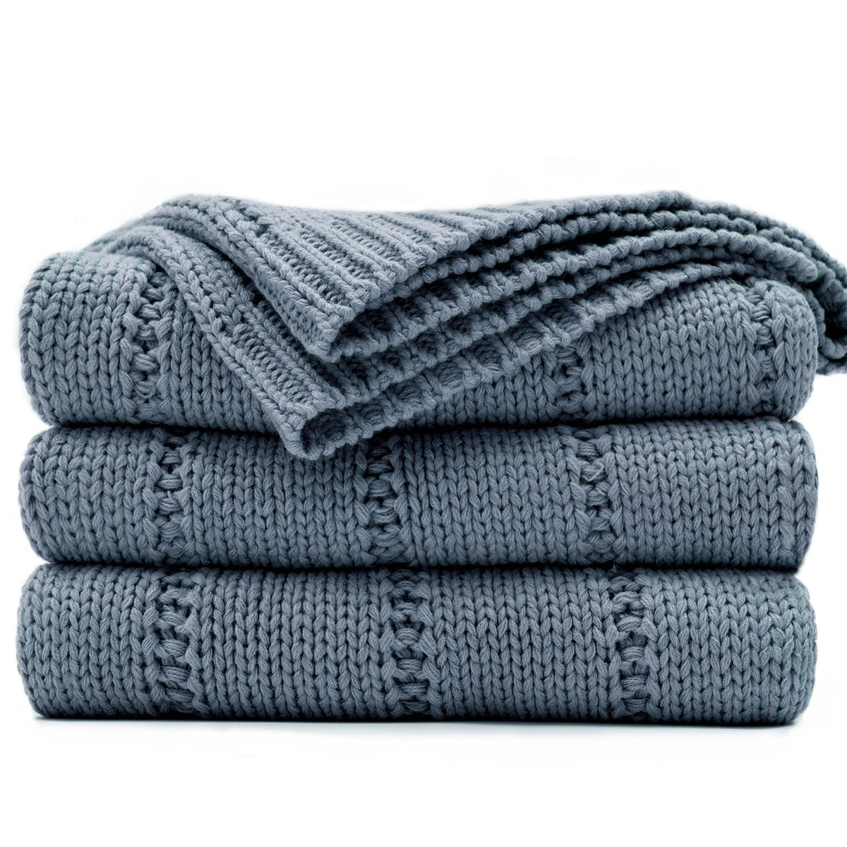 Recyco Cable Knit Dusty Blue Throw Blanket Twin Size For Couch, Super Soft Warm Cozy Decorative Knitted Throw Blanket 3.6Lb For