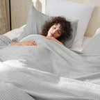Phf Waffle Weave Duvet Cover Set King Size, 3 Piece Ultra Soft Breathable Durable Comforter Cover For All Season, Waffle Texture