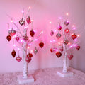 Valentines Day Lighted Birch Tree Decorations, 24 Inch Small Table Top Artificial LED Lights Tree Decor with White Branches and 