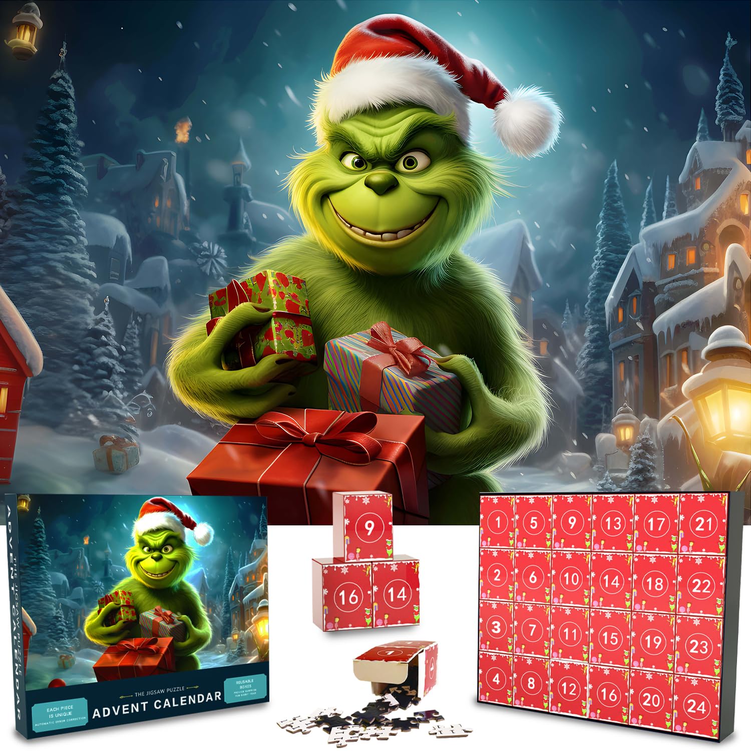 2024 Advent Calendar Jigsaw Puzzles for Kids Adults, 24 Box 1008 Pieces Christmas Puzzle Countdown Calendar, Funny Christmas Gam