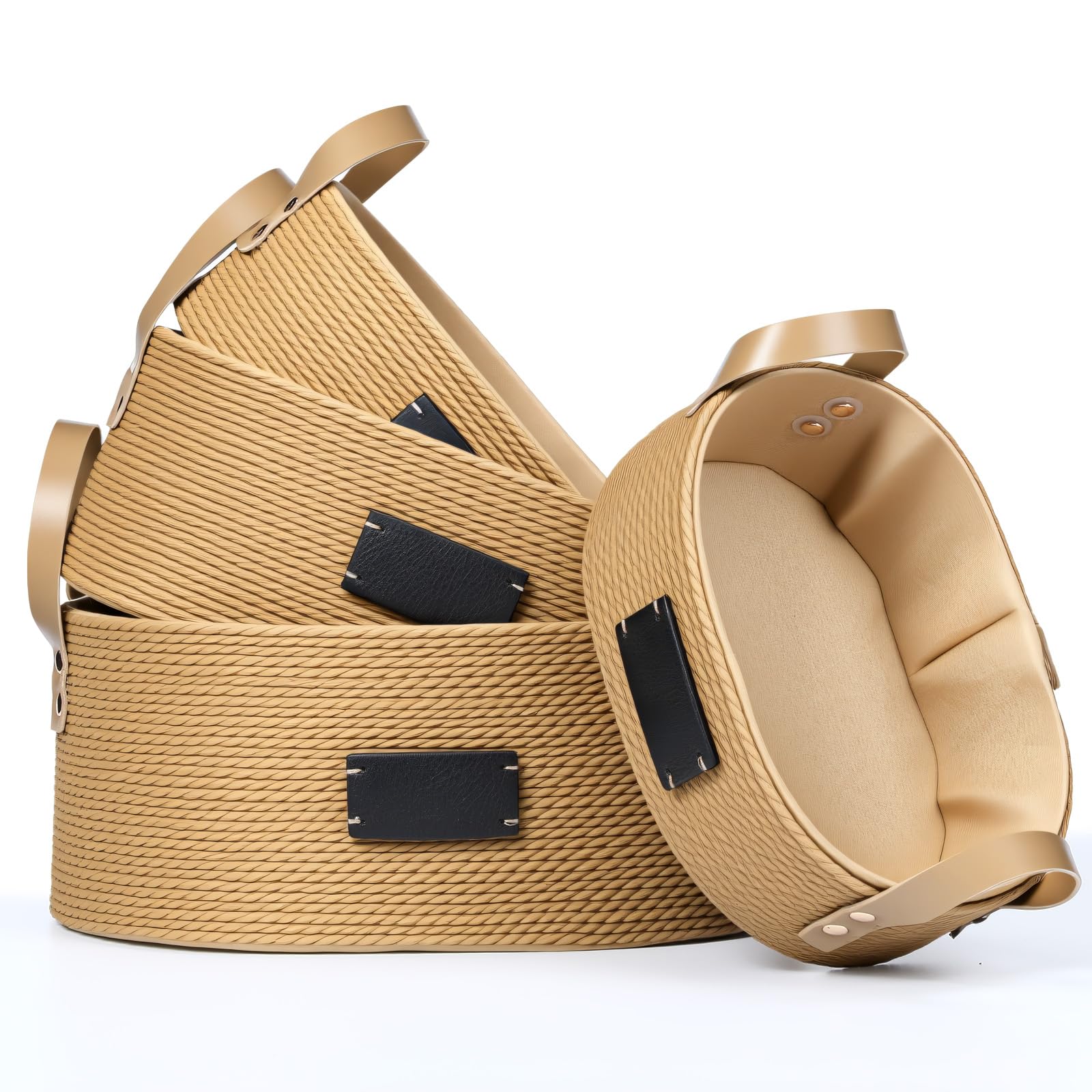 e esscopro Storage Basket Set of 4 - Recycled Paper Rope Small Woven Wicker Baskets - Decorative Oval Organizer Bins for Organiz