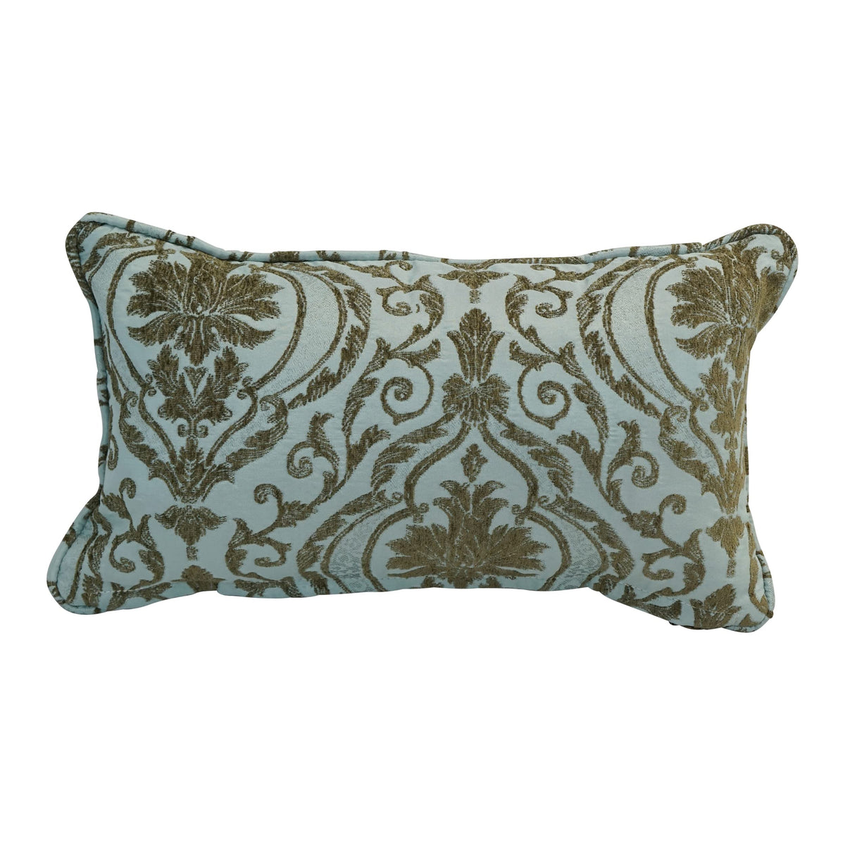 Blazing Needles Corded Rectangular Jacquard Chenille Throw Pillow, 20&quot; x 12&quot;, Blue Damask