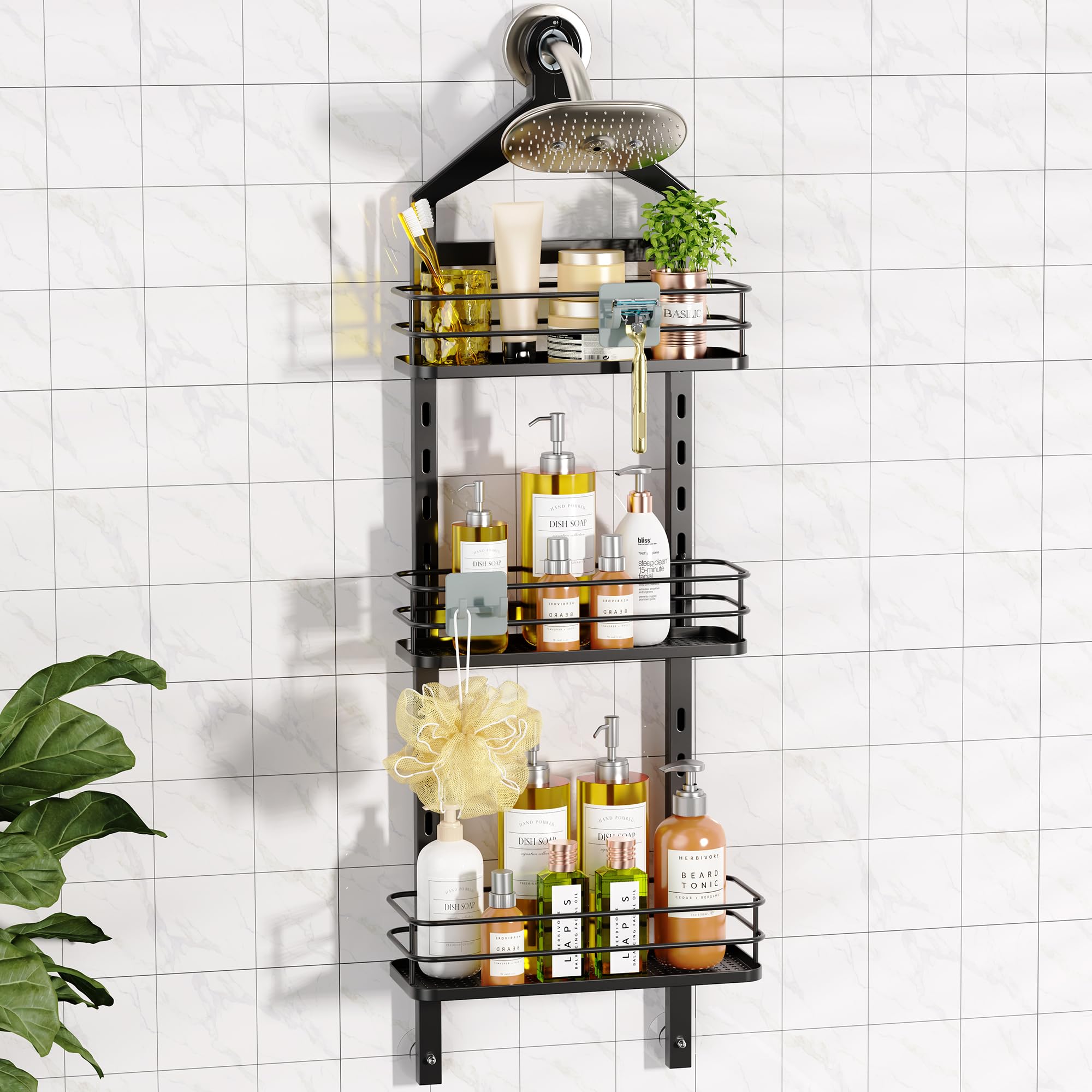 ODesign 3 Tier Height-Adjustable Shower Caddy Hanging Anti-Swing-Over The Shower Head Caddy-Shower Storage Organizer Bathroom Sh