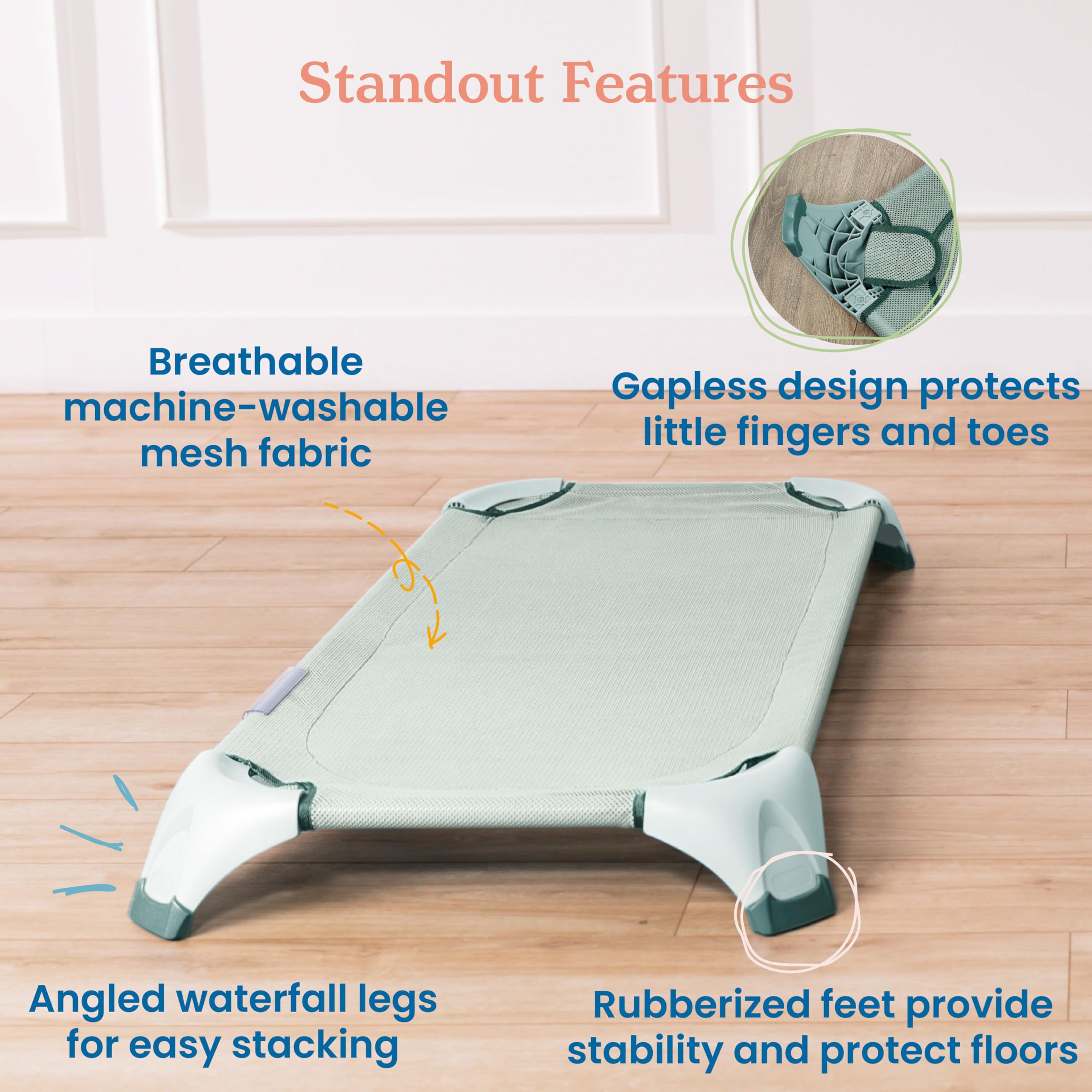 Ecr4Kids Stackable Cozy Cot With Storage, Classroom Furniture, Sage, 6-Pack