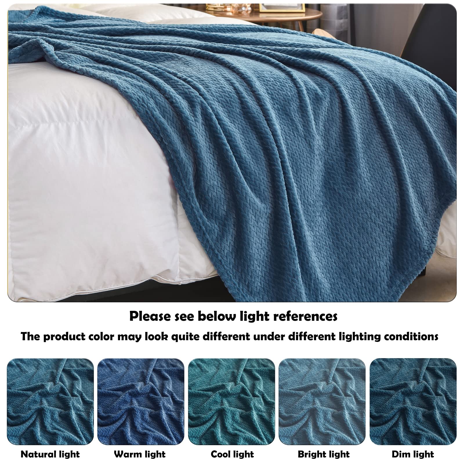 Newcosplay Super Soft Queen Blanket Dark Blue Premium Silky Flannel Fleece Leaves Pattern Lightweight Bed Blanket All Season Use