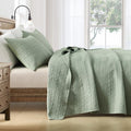 Horimote Home Quilt Set King Size Sage Green, Classic Geometric Spots Stitched Pattern, Stone-Washed Microfiber Chic Rustic Look
