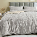 Muxhomo Duvet Cover Queen Size, Reversible Floral Silver Gray Duvet Cover Set With Zipper Closure, 3 Pieces Botanical Patterns S
