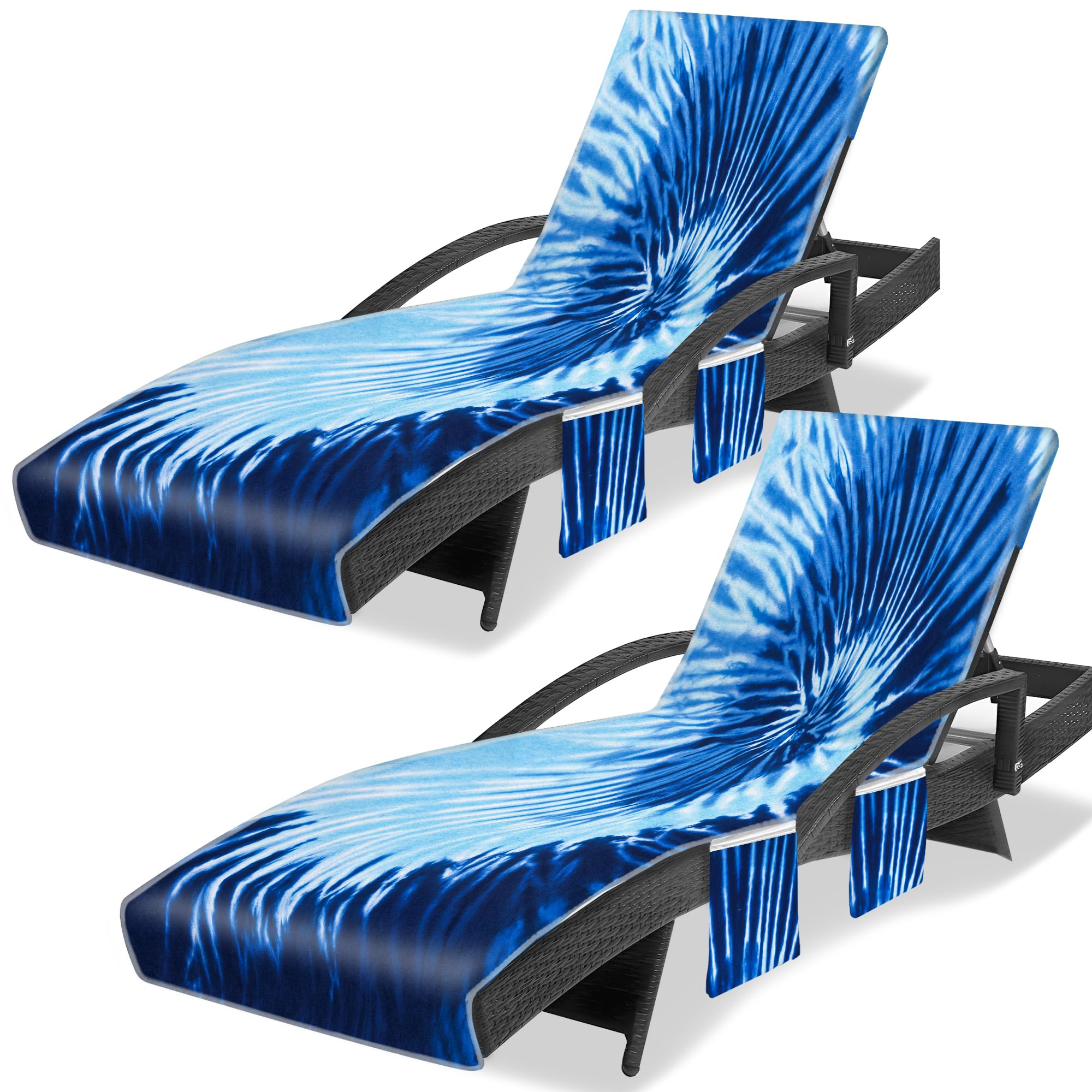 Ruikyhom Lounge Chair Towel Cover (Pack Of 2), Tie Dye Style Chaise Lounge Cover, Beach Chair Covers With Pockets For Pool Beach