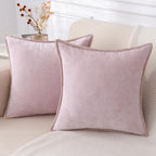 Decoruhome Valentine'S Day Chenille Soft Throw Pillow Covers 24X24 Set Of 2, Farmhouse Velvet Spring Pillow Covers, Decorative Square Pillow Covers With Stitched Edge For Couch Sofa Bed, Blush Pink