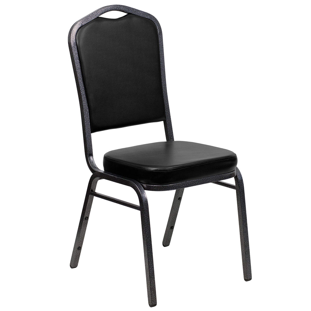 Flash Furniture HERCULES Series Crown Back Stacking Banquet Chair in Black Vinyl - Silver Vein Frame