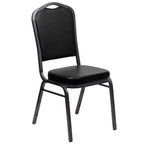 Flash Furniture HERCULES Series Crown Back Stacking Banquet Chair in Black Vinyl - Silver Vein Frame