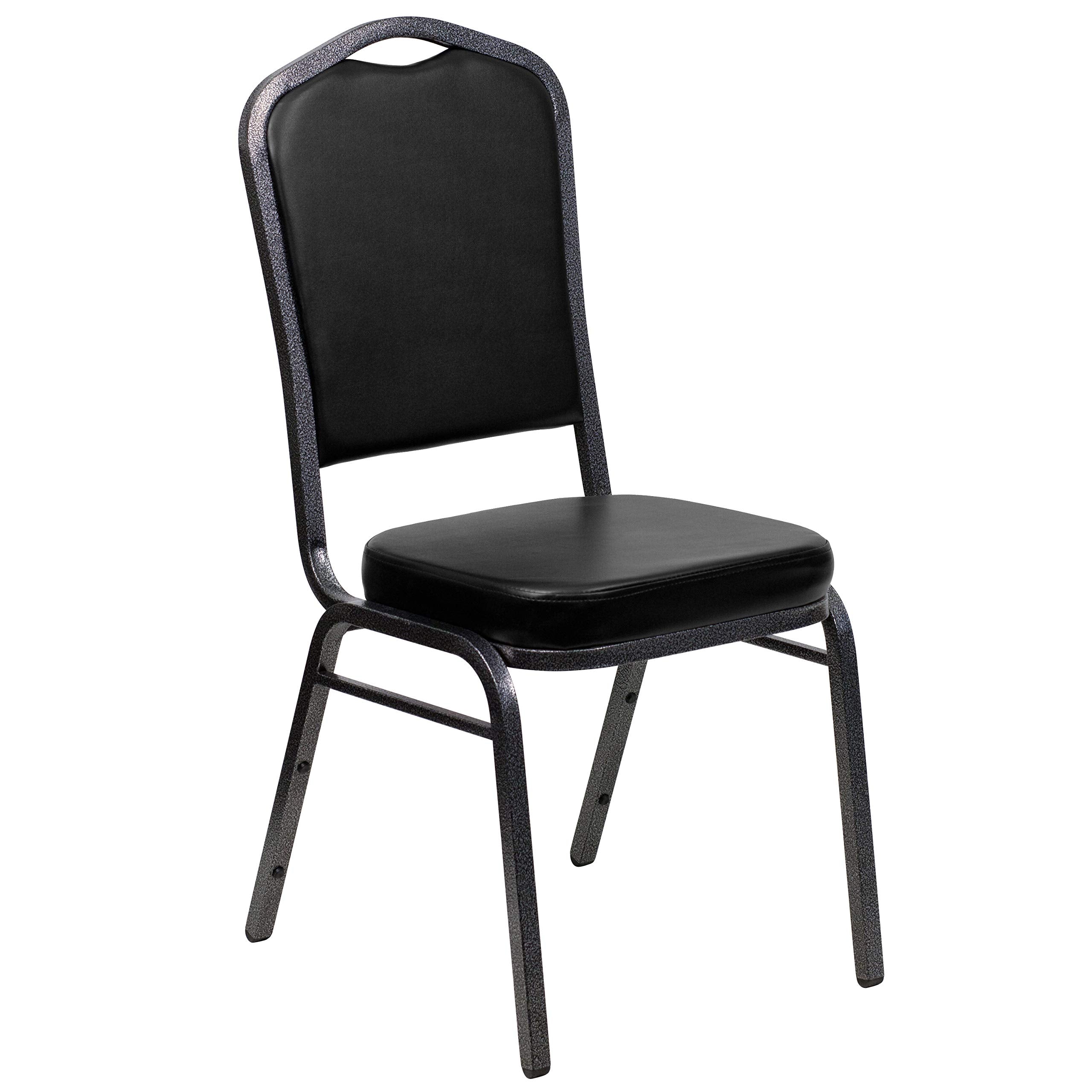 Flash Furniture HERCULES Series Crown Back Stacking Banquet Chair in Black Vinyl - Silver Vein Frame