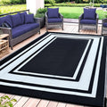 Satisinside Outdoor Rug 9X12 Ft Waterproof Plastic Straw Rugs For Patio Clearance,Rv,Beach,Camping, Backyard,Porch, Picnic, Blac