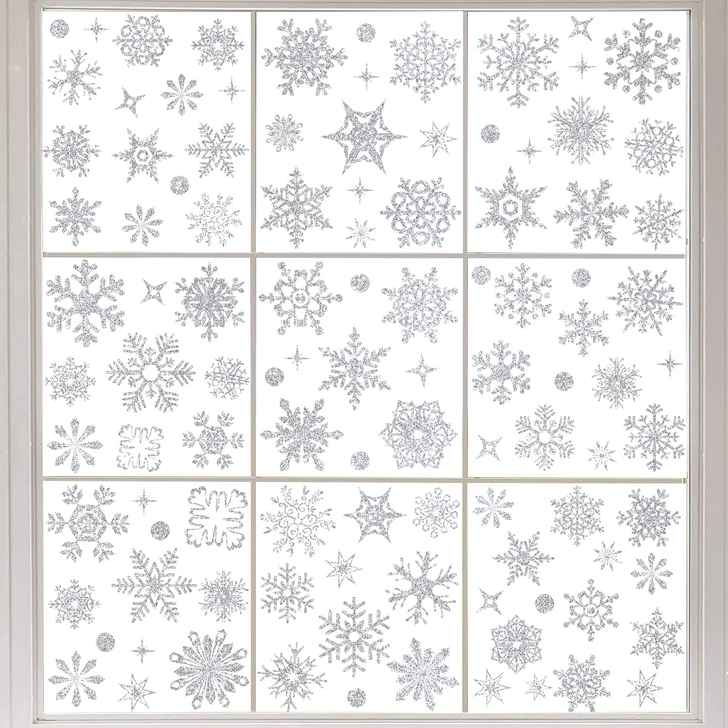 Amaonm Removable 93PCS Christmas Static Glitter Snowflake Wall Decals Christmas Party Supplies Decoration Sticker Christmas Deco