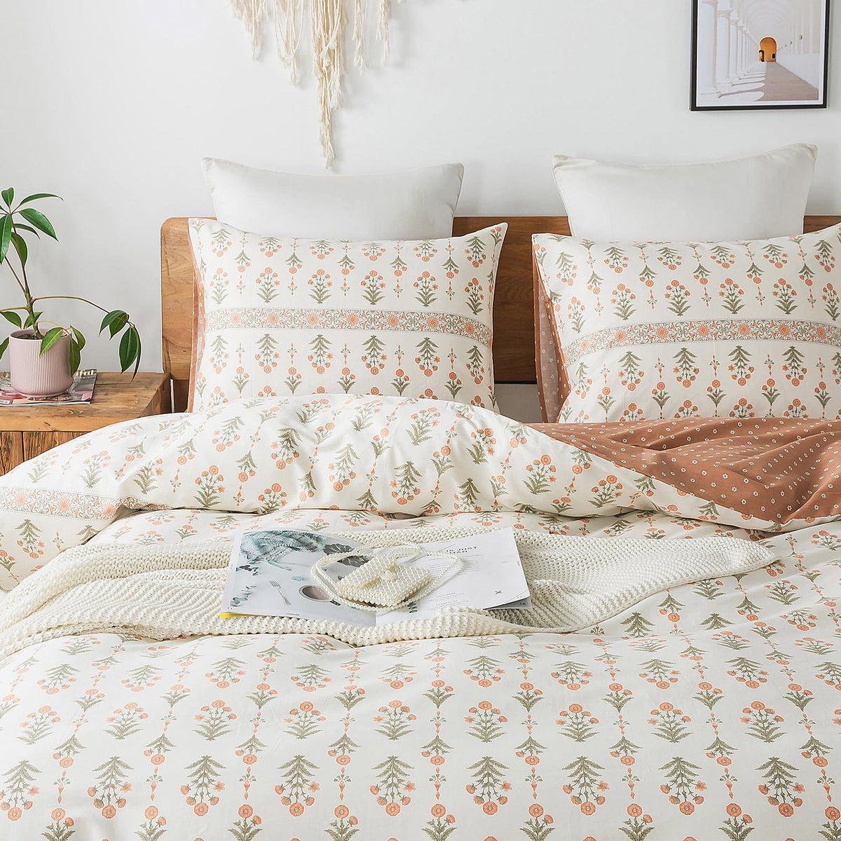 HoneiLife Floral Duvet Cover Twin - 100% Cotton Comforter Cover Wildflower Duvet Cover Sets, Botanical Duvet Cover with Zipper C