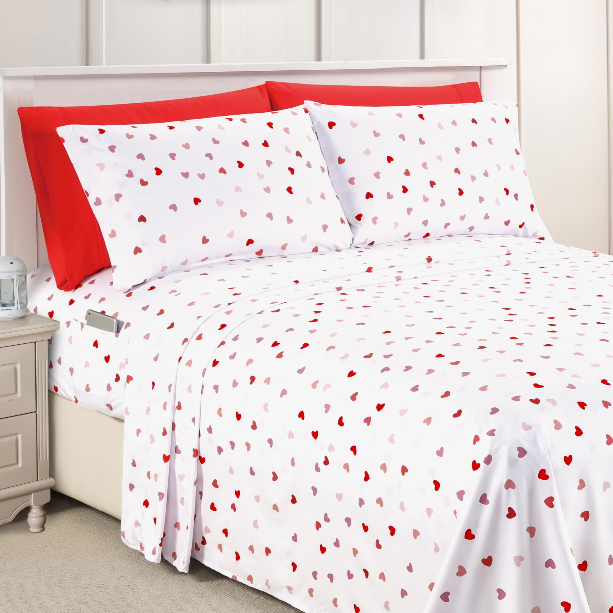 Elegant Comfort Luxury Soft Bed Sheets Heart Pattern - 1500 Premium Hotel Quality Microfiber Softness Wrinkle And Fade Resistant (6-Piece) Bedding Set, Full, Valentina