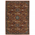 HomeRoots 507981 10 x 13 ft. Red Blue Gold & Ivory Oriental Power Loom Stain Resistant Rectangle Area Rug with Fringe