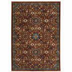 HomeRoots 507981 10 x 13 ft. Red Blue Gold & Ivory Oriental Power Loom Stain Resistant Rectangle Area Rug with Fringe