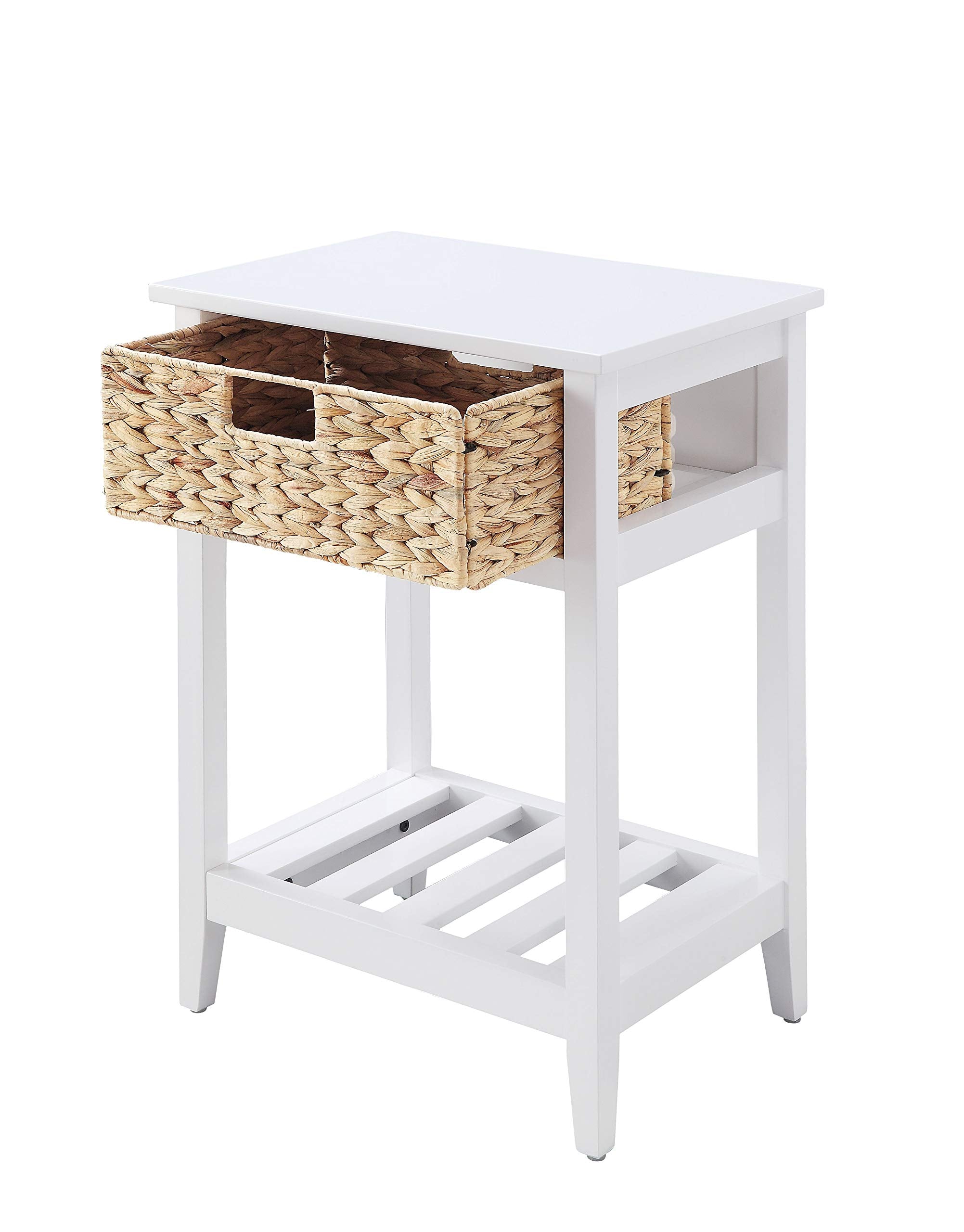 Acme Chinu Wooden Accent Table With Woven Basket In Walnut And Natural