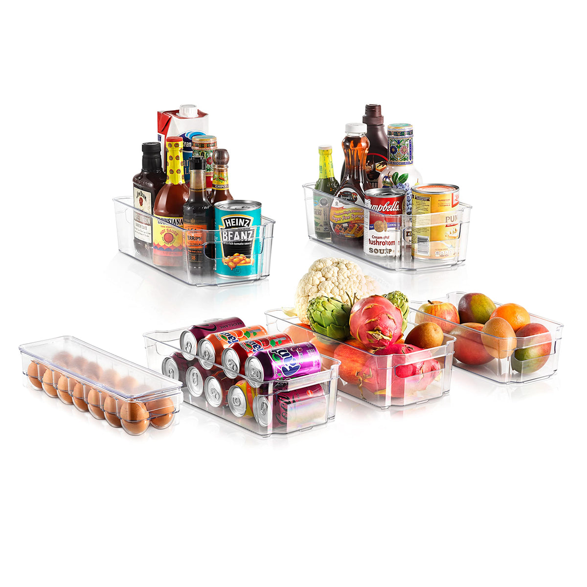 NutriChef 6-Piece Refrigerator Organizer Bins - Plastic Storage Bins with Egg Holder - For Fridge, Freezer, Kitchen, Cabinet, Co