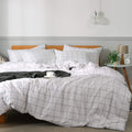 Jellymoni 100% Natural Cotton 3Pcs Plaid Duvet Cover Sets,White With Black Grid Geometric Pattern Printed Comforter Cover,With Z