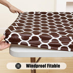 Smiry Rectangle Picnic Table Cover, Waterproof Elastic Fitted Camping Table Covers For 8 Foot Tables, Wipeable Flannel Backed Vinyl Tablecloth Protector For Indoor, Outdoor (Coffee, 30X96 Inches)