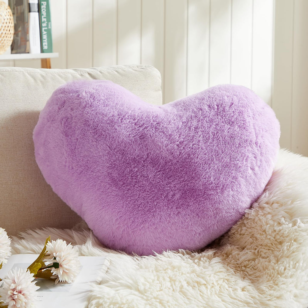 EastTree Heart Pillows, Purple Heart Shaped Pillows, Love Throw Pillows Gifts, Ultra Faux Rabbit Fur Soft Small Cute Fluffy Pill