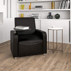 Flash Furniture George Leathersoft Guest Chair With Tablet Arm And Cup Holder, Upholstered Tablet Arm Chair For Offices And Waiting Rooms, Black