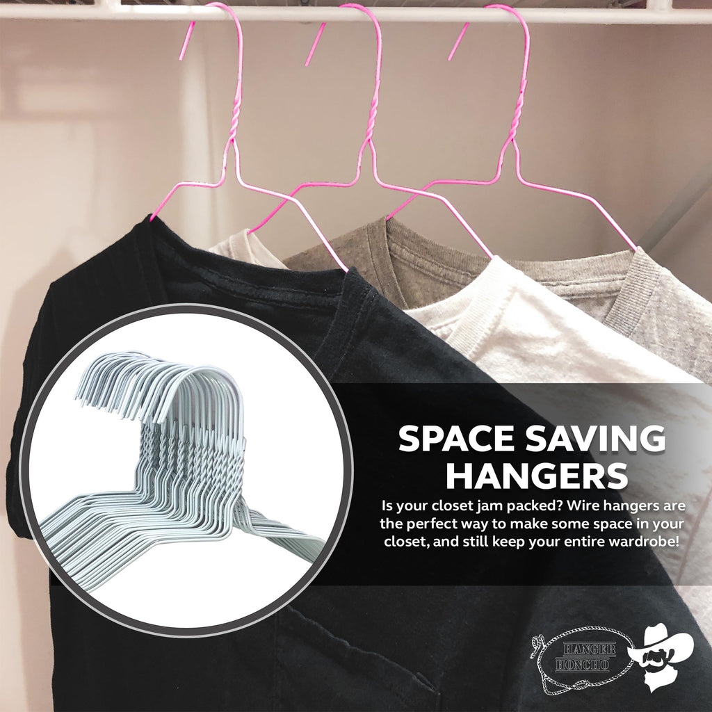 200 Wire Hangers - Pink Metal Hangers In Bulk - 18 Inch Thin Standard Dry Cleaner Coated Steel
