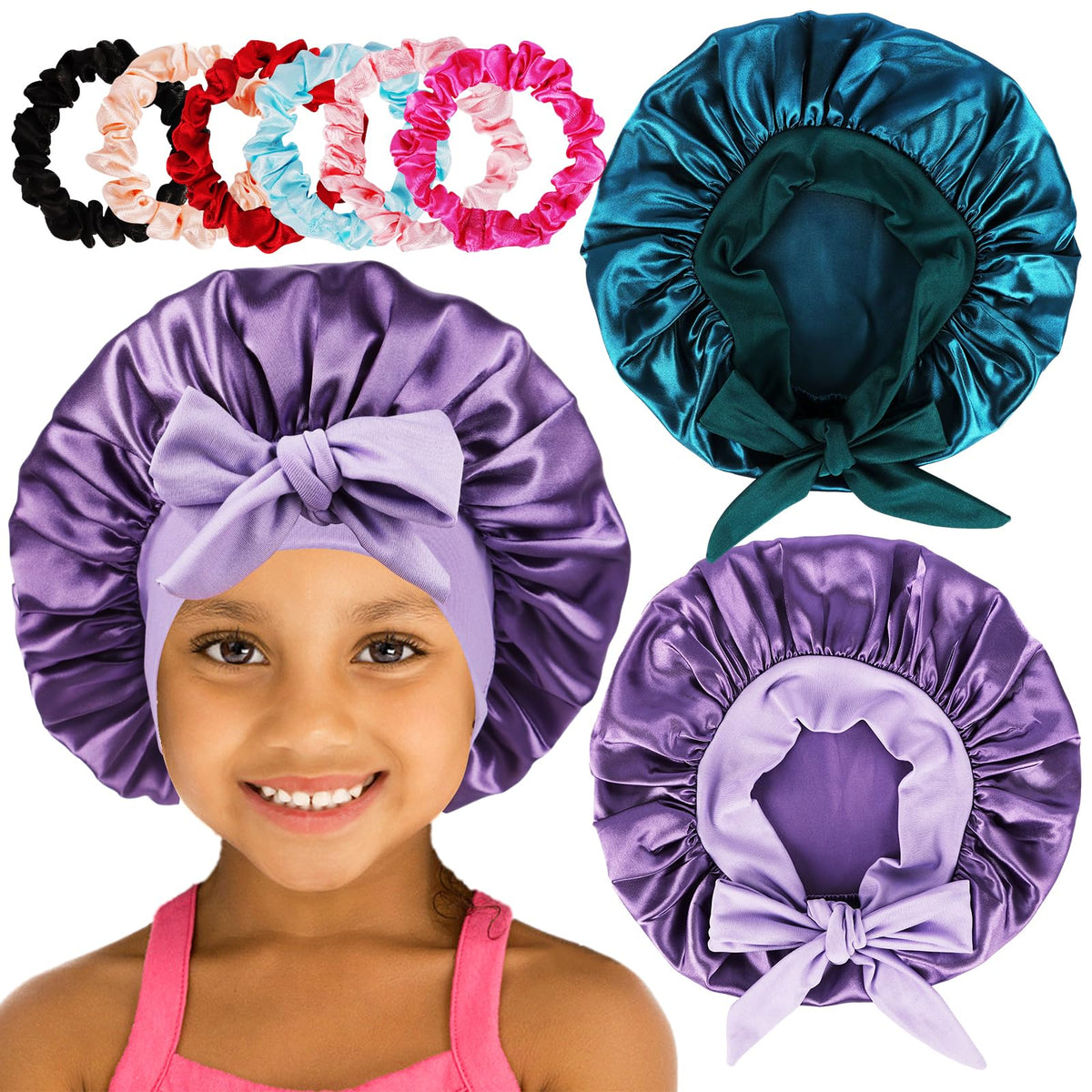 LBYLUS 2 Pcs Satin Bonnet for Kids Sleeping,Kids Bonnets for Girls with Kids Scrunchies for Kids,Toddler
