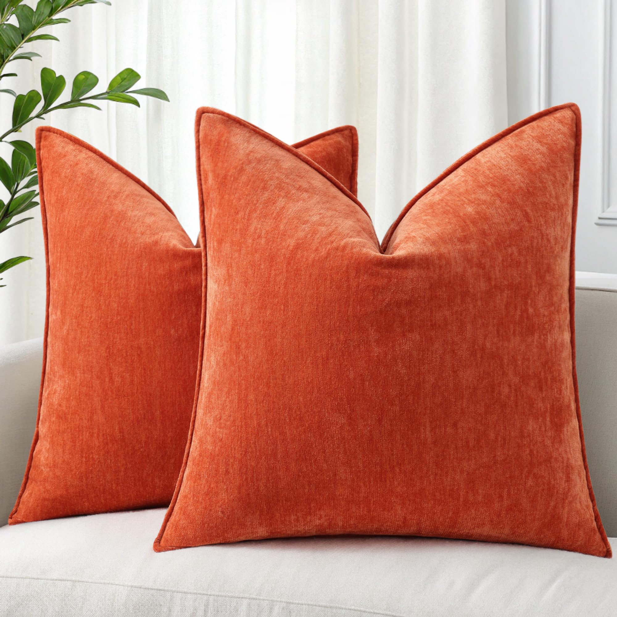 Decoruhome Couch Throw Pillow Covers 18X18 Set Of 2, Decorative Soft Chenille Pillow Covers With Elegant Design For Sofa Bed Liv