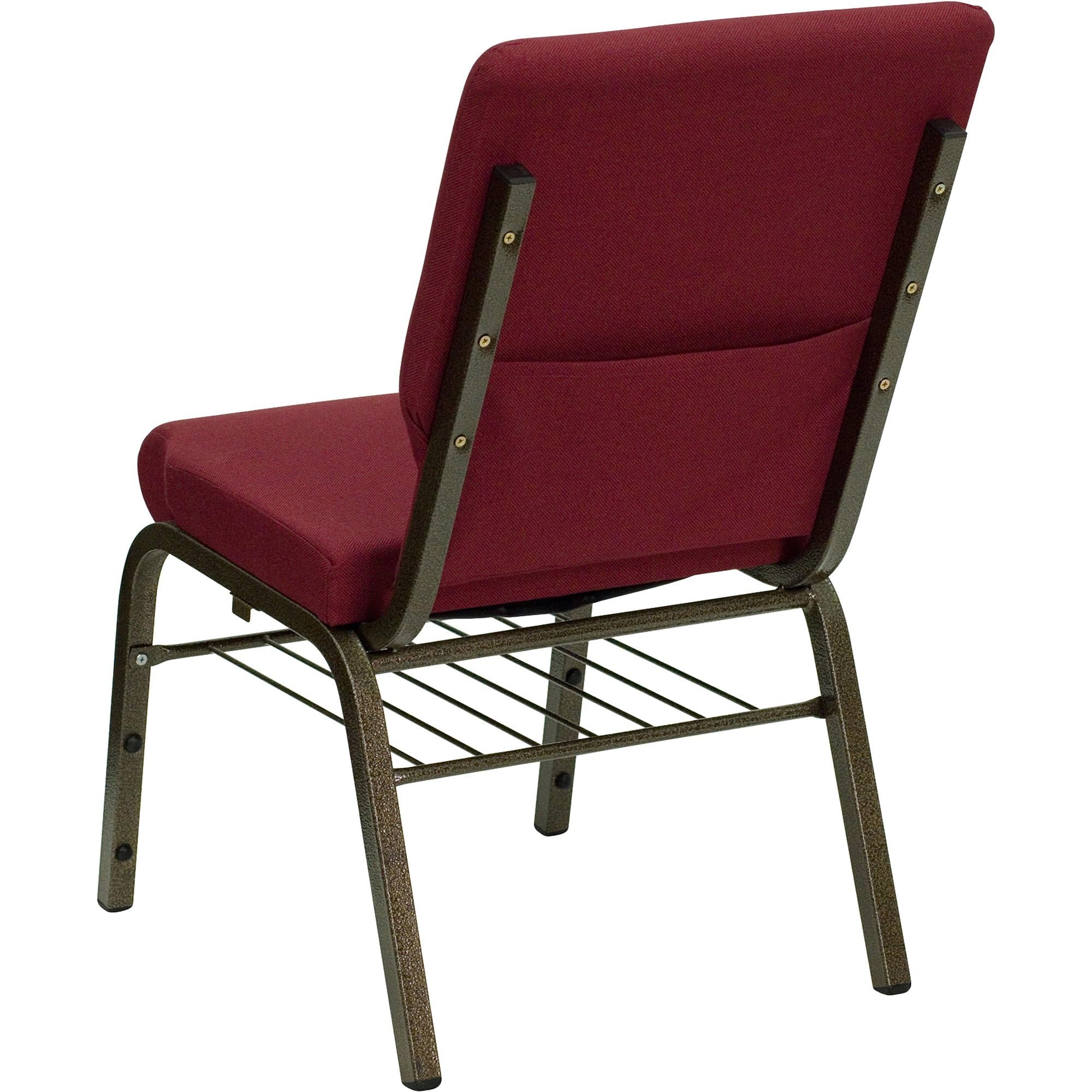 Flash Furniture Hercules Series 18.5''W Church Chair In Burgundy Fabric With Book Rack - Gold Vein Frame