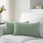 Meekio Set Of 2 Sage Green Pillow Covers 12 X 20 Inch Farmhouse Boho Decorative Throw Pillow Covers Linen Cushion Covers For Sofa Couch Décor