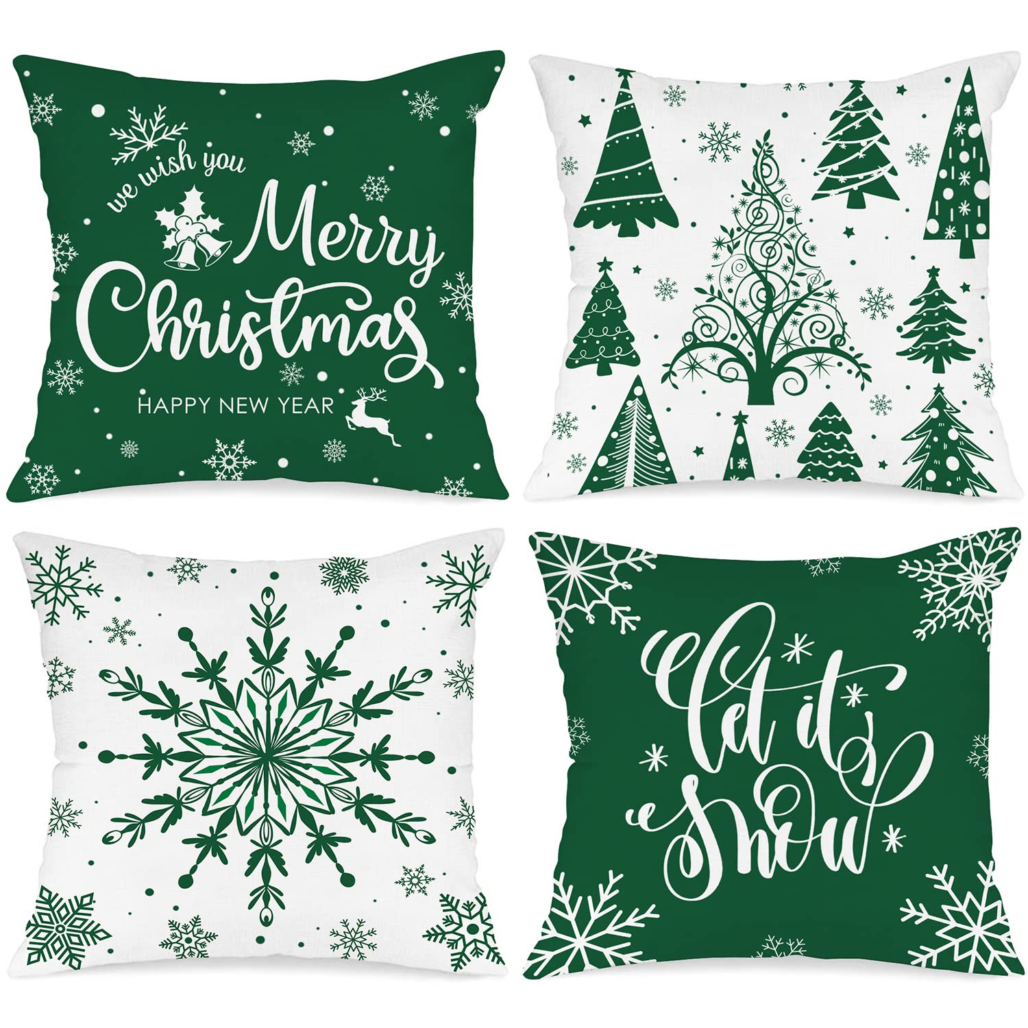 Lanpn Christmas Throw Pillow Covers 24X24 Set Of 4, Merry Christmas Winter Xmas Snowflake Decorative Holiday Cushion Pillow Case