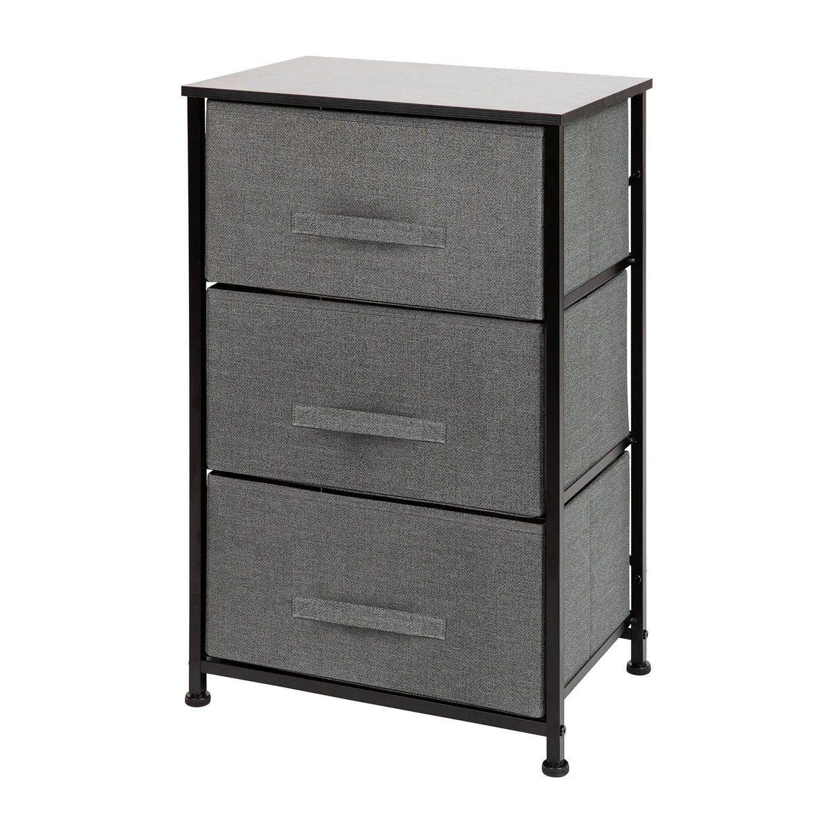 Flash Furniture Harris 3 Drawer Storage Dresser - Black Cast Iron Frame and Wood Top - 3 Easy Pull Dark Gray Fabric Drawers