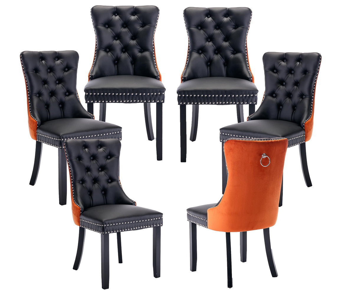 Lktart Upholstered Dining Chairs Set Of 6 With Button Tufted, Pu Chair With Solid Wood Legs For Dining Room, Living Room, Bedroo