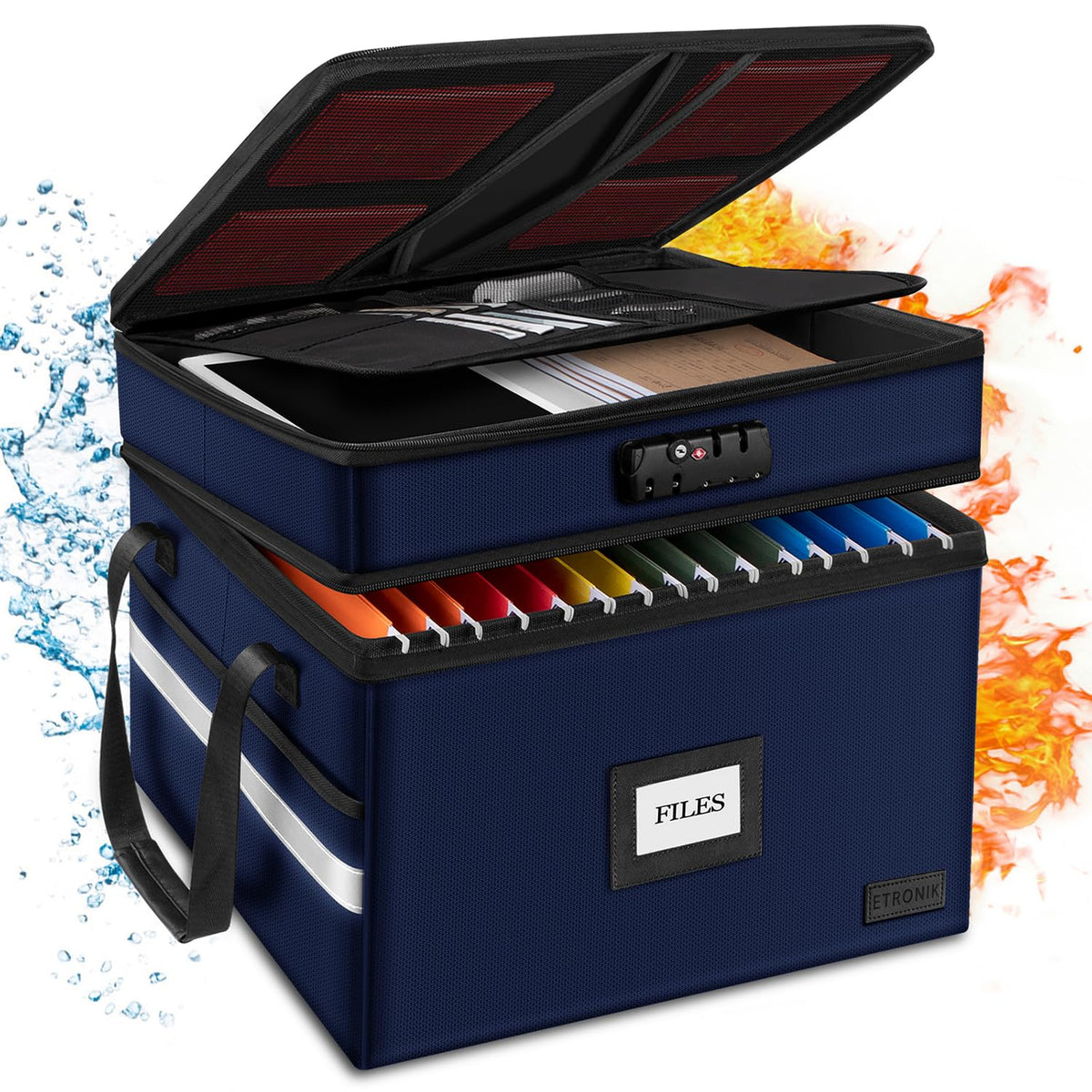 Etronik Fireproof Document Box With Lock, 2-Layer File Box Storage Organizer With 5 Tabs& Insert, Portable File Cabinet Storage