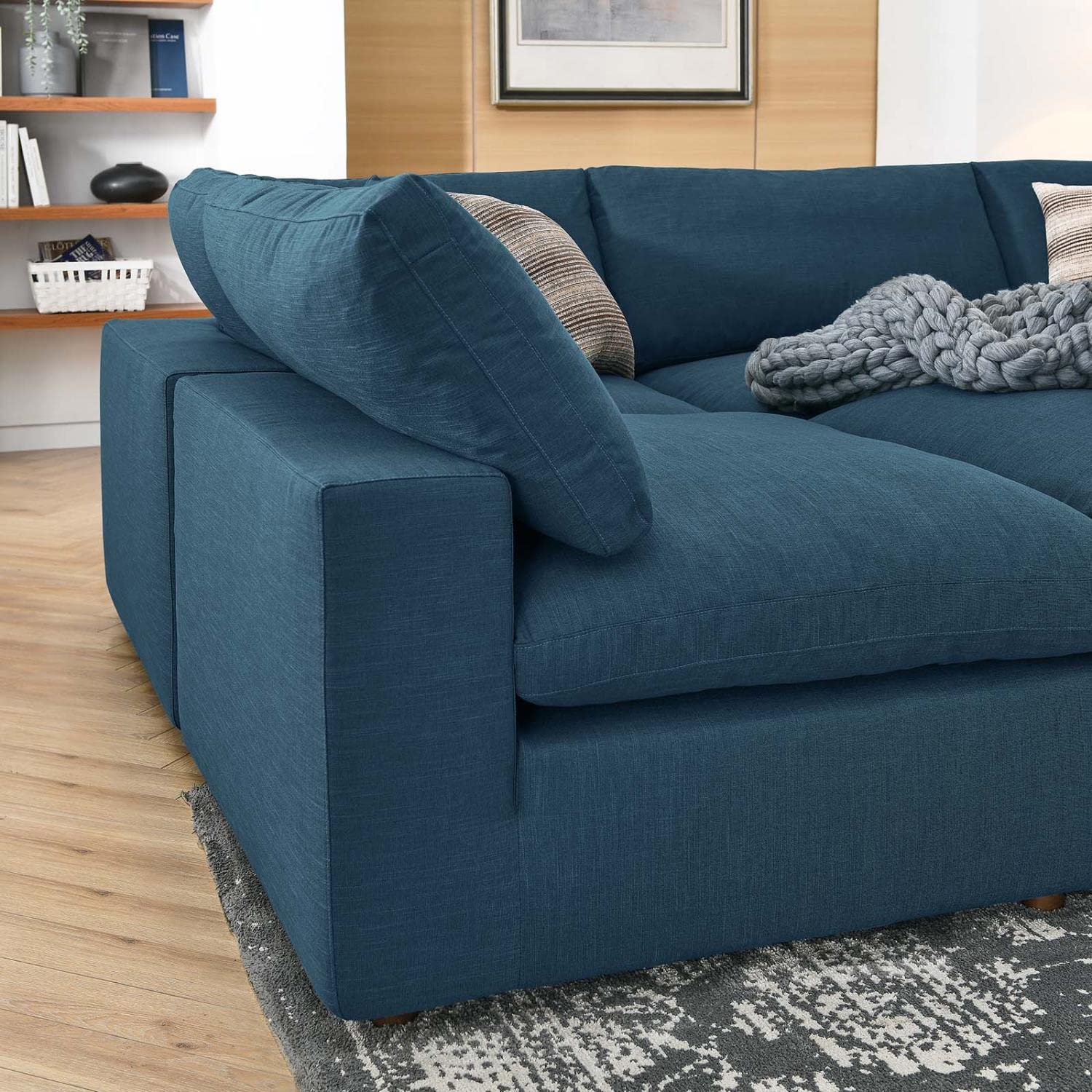 Modway Commix 6-Piece Modern Fabric Overstuffed Sectional Sofa In Azure