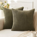 Anroduo Pack Of 2 Olive Green Throw Pillow Covers With Corduroy Cushion Case 18X18 Cute And Soft Boho Throw Pillow Covers Decora