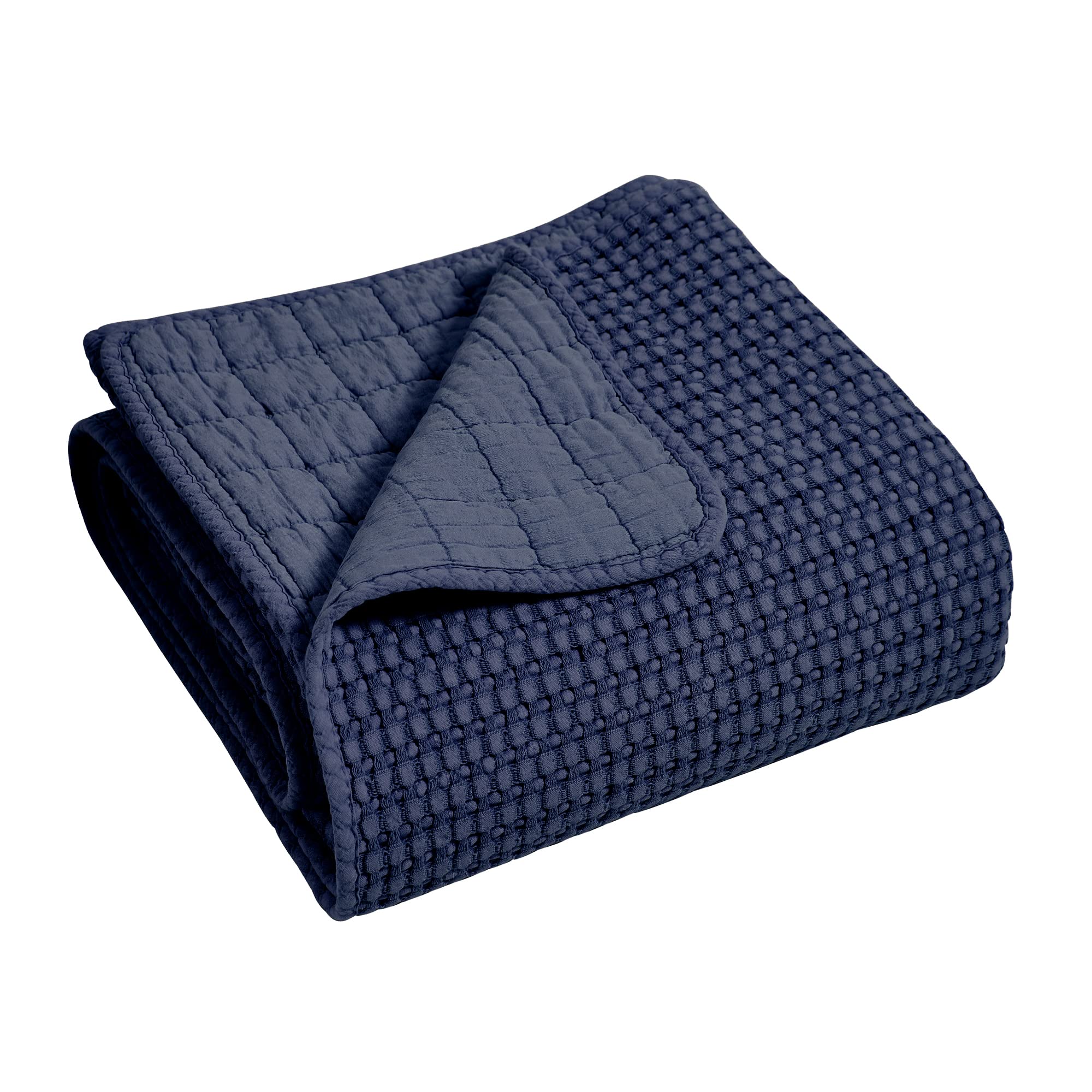 Levtex Home - Mills Waffle - Throw - Navy Cotton Waffle - Throw Size 50 X 60In.