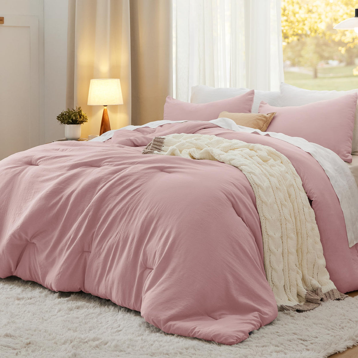 Bedsure King Size Comforter Set, Pink Soft Prewashed Bed Comforter For All Seasons, 3 Pieces Warm Bedding Sets, 1 Lightweight Co