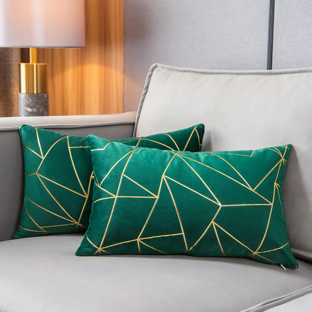 Yongliu Throw Pillow Covers Velvet Decorative 2 Packs Ultra-Soft Geometrical Golden Foil Rectangle Cushion Case For,Christmas,So